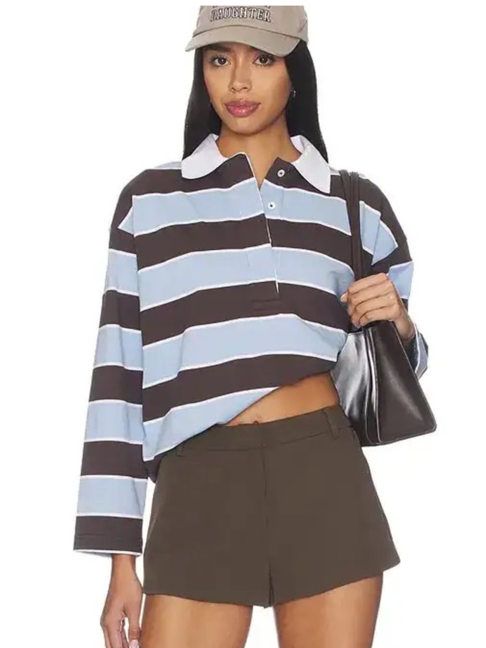 New! Madewell Striped Rugby Polo Shirt Tranquil Blue Brown